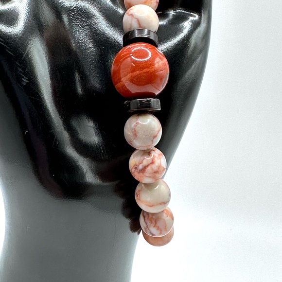RED VEIN JASPER + RED JADPER NATURAL BRACELET size 7” - Picture 6 of 9